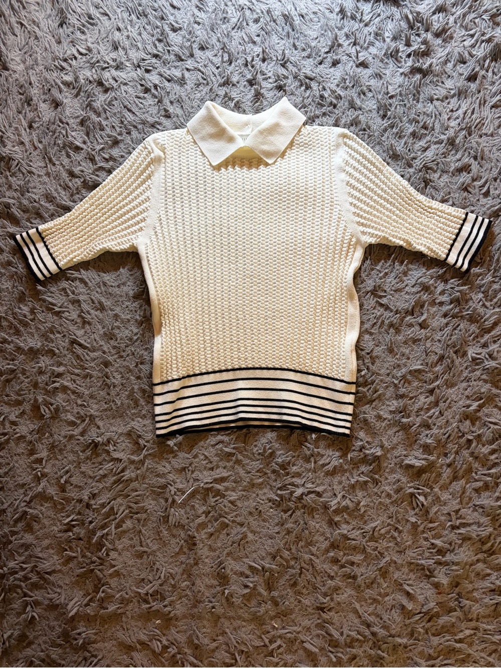 Ted Baker women’s ivory Morliee puff-sleeve fitted texture knit sweater sz 2